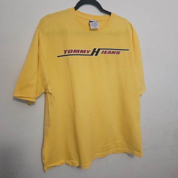 Vintage Y2K Tommy Hilfigher Graphic T-Shirt XL Yellow USA - Picture 1 of 8